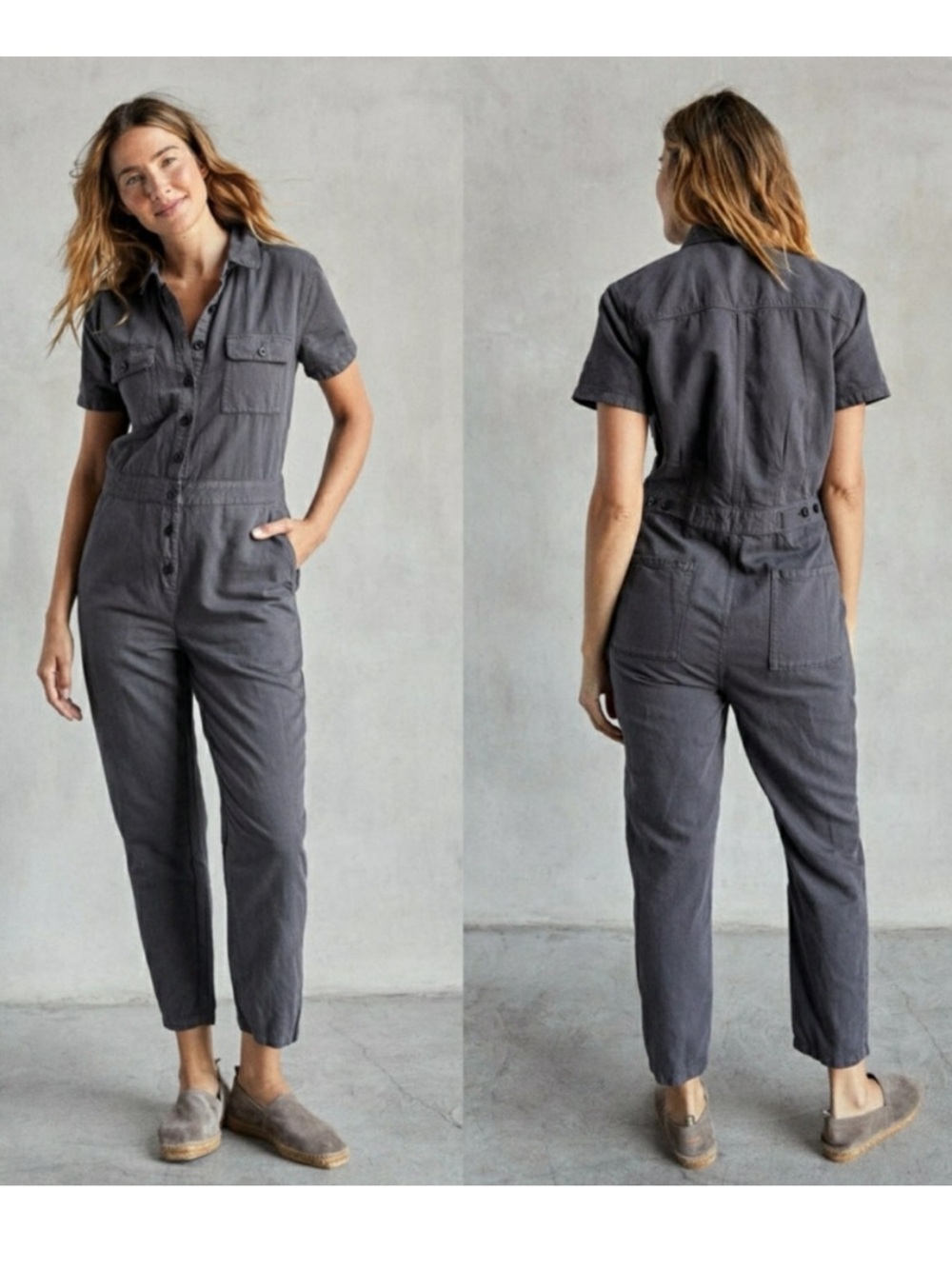 Outerknown Short-Sleeve Utility Jumpsuit in Slate
